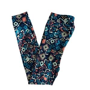 LuLaRoe Navy Geometric & Coral OS Leggings